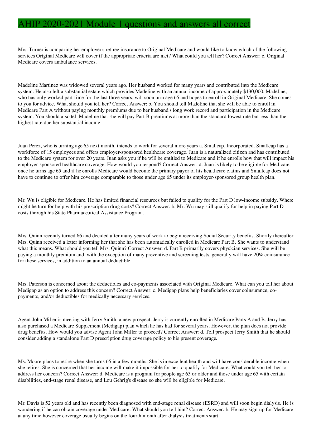 Preview image for AHIP 2020-2021 Module 1 questions and answers all correct